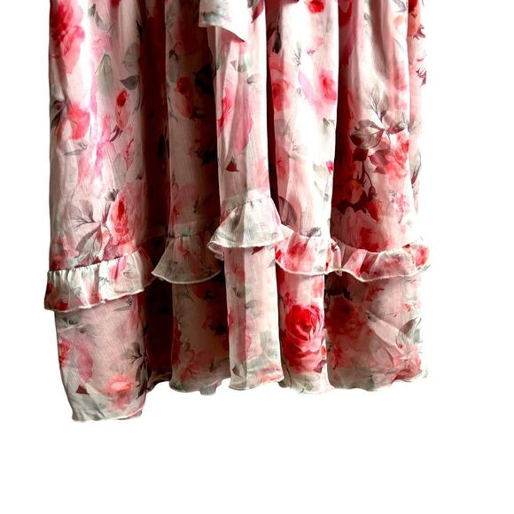 Bow-Tie Front Layered Pink Floral Layered Frill Dress Size Large NWOT 5 0446 - Picture 5 of 11